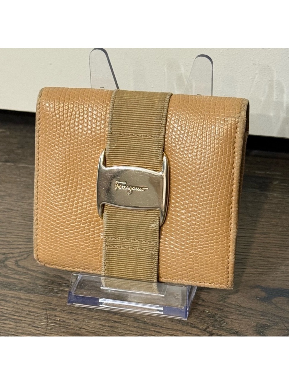 Salvatore Ferragamo Camel/Brown Leather Wallet with Grosgrain Bow Accent
